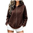 thumbnail image 1 of GEWSEY Women's Leopard Zip Up Hoodies Fall Y2K Graphic Hooded Sweatshirt Casual Oversized Warm Fleece Athletic Track Jacket Coat (Brown, XXL), 1 of 6