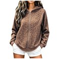 thumbnail image 1 of GEWSEY Women's Leopard Zip Up Hoodies Fall Y2K Graphic Hooded Sweatshirt Casual Oversized Warm Fleece Athletic Track Jacket Coat (Coffee, L), 1 of 6