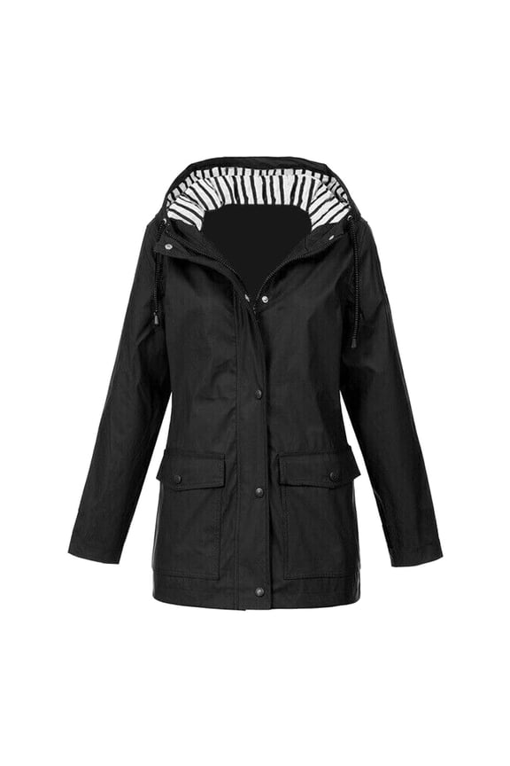Women's Lightweight Anorak Jacket Windbreak Hooded Trench Coat Long Coat Fall Trendy (Black, XXL)
