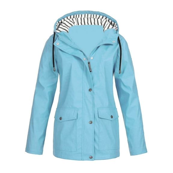 GEWSEY Women's Lightweight Anorak Jacket Windbreak Hooded Trench Coat Long Coat Fall Trendy (Light Blue, M)