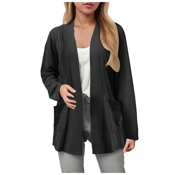 GEWSEY Women's Lightweight Cardigan Sweaters Open Front Long Sleeve Casual Loose Thin Cardigans with Pockets 2025 (Black, XL)