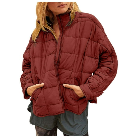 GEWSEY Women's Lightweight Down Coat Long Sleeve Full Zipper Oversized Packable Short Puffer Jackets (Red, S)
