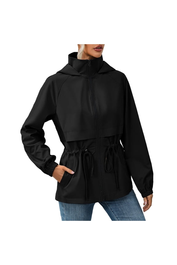 Women's Lightweight Military Anorak Jackets Safari Hoodie Utility Drawstring Coat Windproof Windbreaker Raincoats (Black, XL)