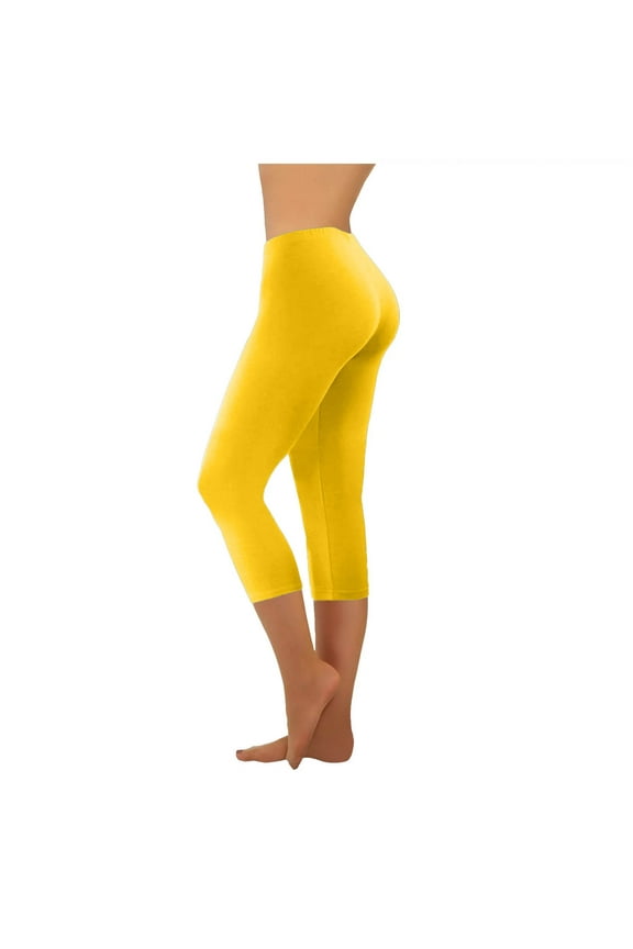 Women's Lightweight Soft Capri Leggings Crop Leggings 3/4 Stretch Yoga Pants (Yellow, XXL)