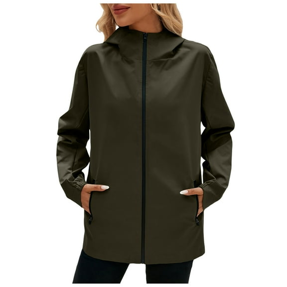 GEWSEY Women's Lightweight Windbreaker Jacket Breathable Windproof Jacket Hiking Running Golf (Army Green, L)