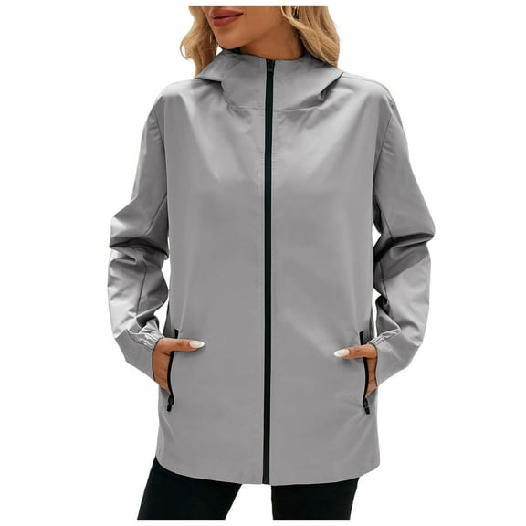 GEWSEY Women's Lightweight Windbreaker Jacket Breathable Windproof Jacket Hiking Running Golf (Grey, XXL)