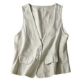 thumbnail image 1 of GEWSEY Women's Linen Vest Casual Formal Business Work Waistcoat Summer V neck Sleeveless Jacket (Grey, L), 1 of 9