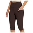 thumbnail image 1 of GEWSEY Women's Long Biker Shorts Knee Length Leggings High Waist Tummy Control Yoga Capris w Pockets for Summer Workout Brown, XL, 1 of 7