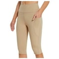 thumbnail image 1 of GEWSEY Women's Long Biker Shorts Knee Length Leggings High Waist Tummy Control Yoga Capris w Pockets for Summer Workout Khaki, M, 1 of 7