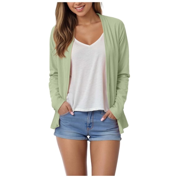 GEWSEY Women's Long Sleeve Open Front Knit Cardigan Sweater (Light Green, M)