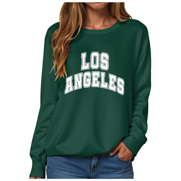 GEWSEY Women's Long Sleeve Tops Graphic Tee Casual Loose Crew Neck T Shirts (Dark Green, S)