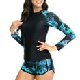 thumbnail image 1 of GEWSEY Women's Long Sleeves Rash Guard - 2 Piece Swimsuits with Built in Bra Swim Shirt and Shorts with Pockets (Black, XL), 1 of 8
