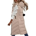 thumbnail image 1 of GEWSEY Women's Long Vests Sleeveless Lightweight Zip Puffer Jacket Packable Hooded Down Coat Winter Quilted Vest With Hood (Khaki, XL), 1 of 5