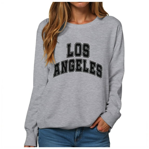 GEWSEY Women's Los Angeles Crewneck Sweatshirt Casual Long Sleeve Raglan Shirts Cute Letter Print Pullover Tops (Grey, S)