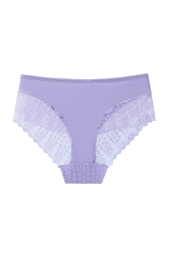 Sexy Lace Panties for Women Mid Waisted Soft Comfy Cheeky Underwear Lightweight Transparent Briefs (Light Purple, M)