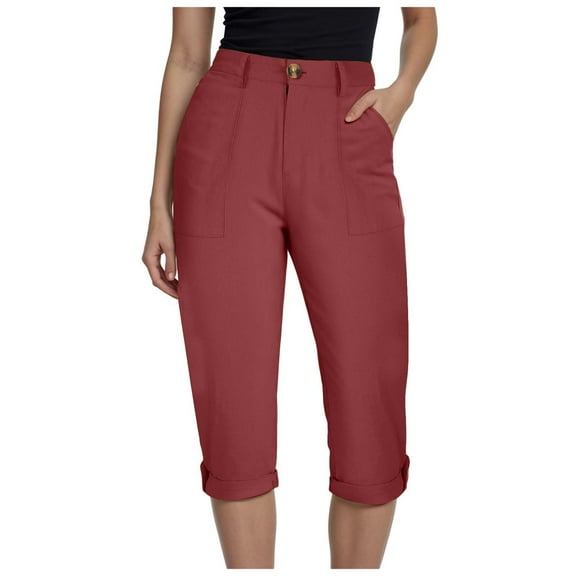 GEWSEY Women's Mid-Rise Slim-Fit Shorts Stretchy Cropped Tapered Leg Khaki Dress Pants (, L)