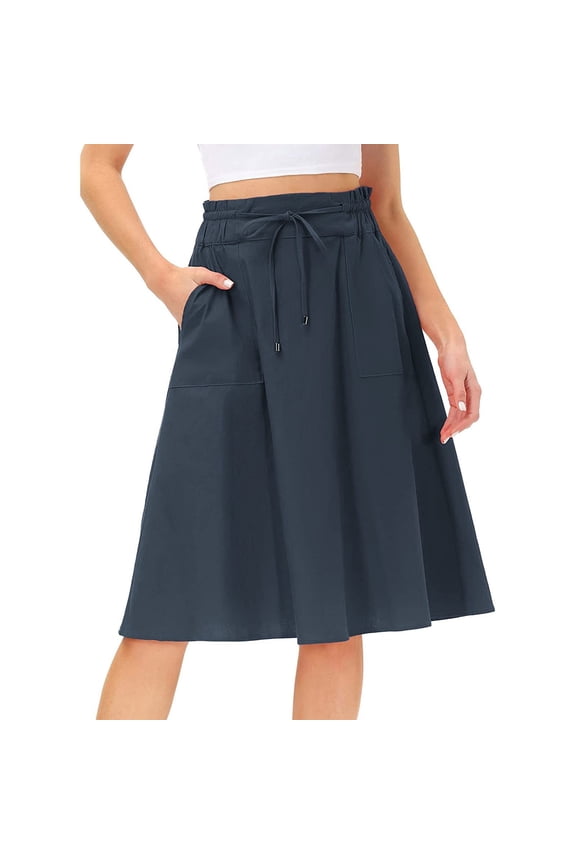 Women's Midi Length Skorts Skirts with Pockets Modest Skirts 28" Long Knee Length Athletic Skorts Navy, L