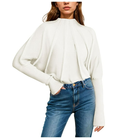 GEWSEY Women's Neck Batwing Sleeve Sweaters 2025 Fall Winter Oversized Knit Cute Pullover Sweater Dolman Tops Trendy (White, L)