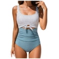 thumbnail image 1 of GEWSEY Women's One Piece Swimsuit Tummy Control Bathing Suit Cutout Tie Knot Swimwear (Sky Blue, L), 1 of 9
