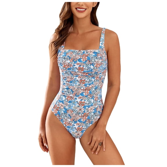GEWSEY Women's One Piece Swimsuits Bathing Suits Cutout V Neck Tummy Control Adjustable Straps O Ring Blue, S