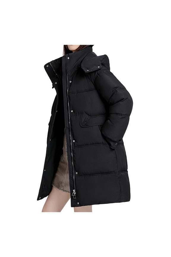 Women's Oversized Long Puffer Jacket (Available in Plus Size) (Black, XXL)