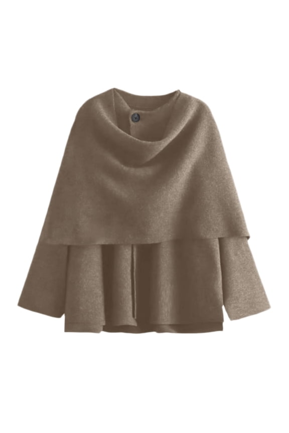 Women's Oversized Scarf Jacket Shawl Wraps Knit Long Sleeve Button Winter Peacoat (Brown, S)