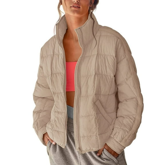 GEWSEY Women's Oversized Splice Quilted Lightweight Puffer Jacket Casual Padded Coat (Khaki, XL)