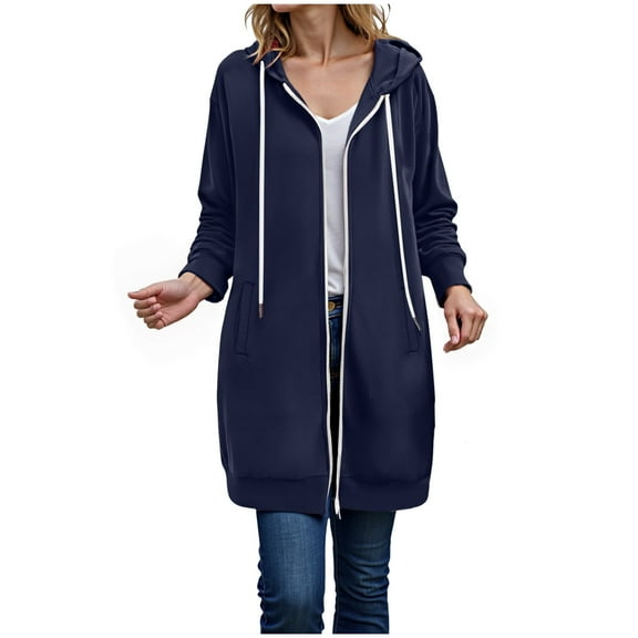 GEWSEY Women's Oversized Zip Up Hoodie Lightweight Thin Long Sleeve Hooded Sweatshirt with Pockets (Navy, S)