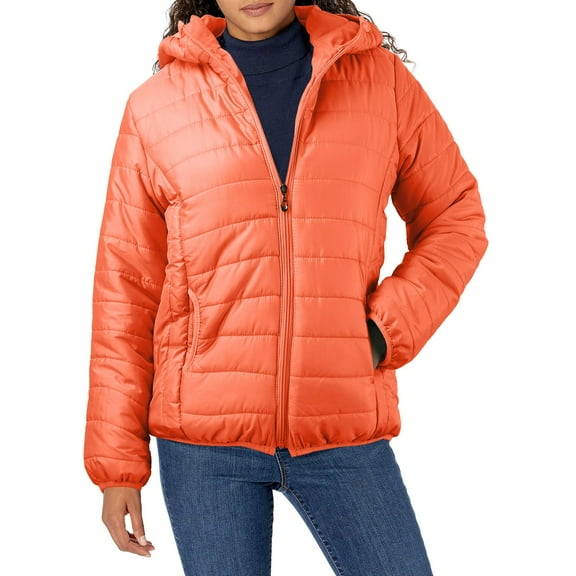 GEWSEY Women's Packable Lightweight Full-Zip Puffer Jacket with Hood Quilted Winter Coat (Red1, XL)