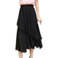thumbnail image 1 of GEWSEY Women's Petite Regular Tall Pleated Chiffon Skirt Midi High Elastic Waist A Line Swing Skirts (Black, XL), 1 of 5