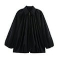 thumbnail image 1 of GEWSEY Women's Puffed Bomber Jacket Oversized Lapel Collar Streetwear Coat Long Casual Batwing Sleeve Zip Pleated Shirts (Black, M), 1 of 5