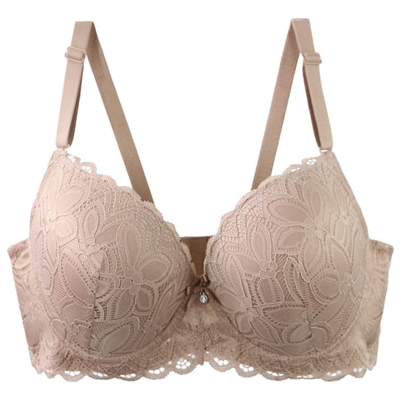 GEWSEY Women's Push Up Bra Floral Lace Underwire Adjustable Straps Anti Sagging Bras Full Coverage Supportive Everyday Bras (Khaki, 42C)