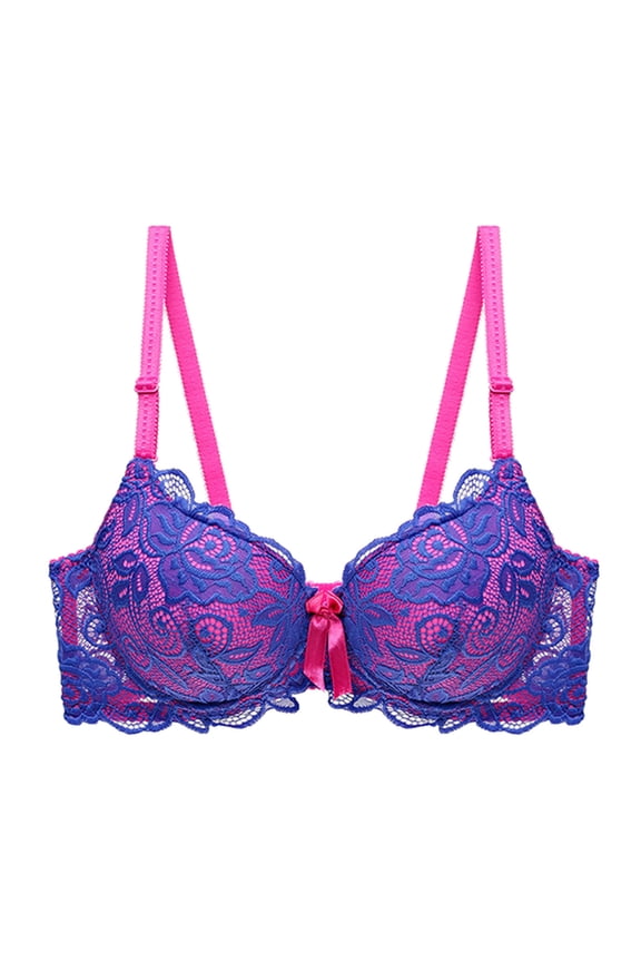 Women's Push Up Bra Lightly Lined Sexy Floral Embroidery Lace Supportive Bowkont Bras (Blue, 36B)