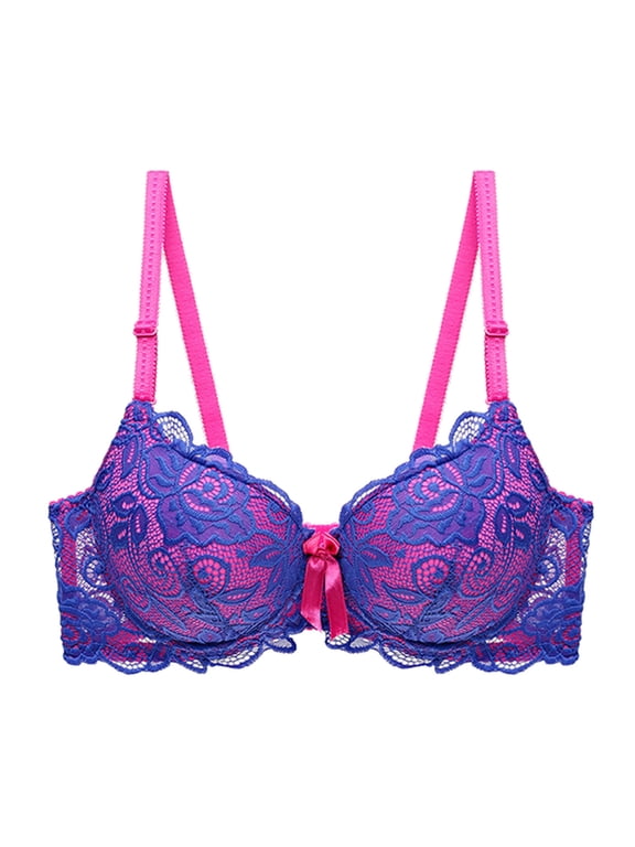 Women's Push Up Bra Lightly Lined Sexy Floral Embroidery Lace Supportive Bowkont Bras (Blue, 38B)
