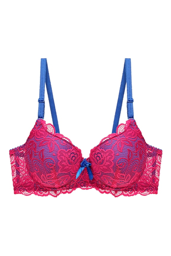 Women's Push Up Bra Lightly Lined Sexy Floral Embroidery Lace Supportive Bowkont Bras (Red, 42B)