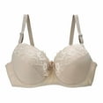 thumbnail image 1 of GEWSEY Women's Push Up Lace Bra Comfortable Padded Underwire Bra Plus Size Full Coverage Daily Bras Support Bralette (Beige, 28C), 1 of 4