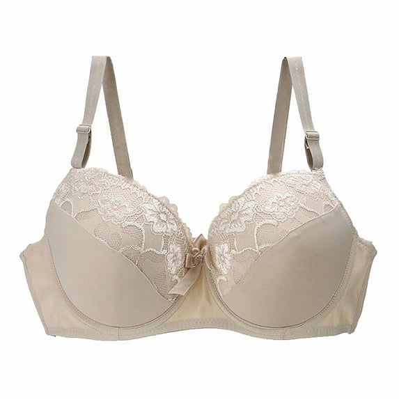 GEWSEY Women's Push Up Lace Bra Comfortable Padded Underwire Bra Plus Size Full Coverage Daily Bras Support Bralette (Beige, 28C)