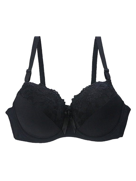 Women's Push Up Lace Bra Comfortable Padded Underwire Bra Plus Size Full Coverage Daily Bras Support Bralette (Black, 30C)