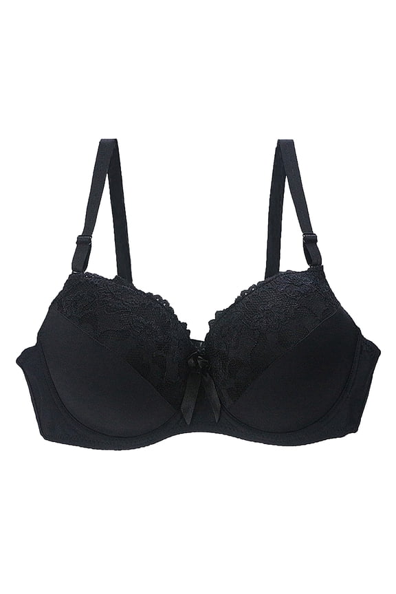 Women's Push Up Lace Bra Comfortable Padded Underwire Bra Plus Size Full Coverage Daily Bras Support Bralette (Black, 32DD)