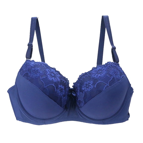 GEWSEY Women's Push Up Lace Bra Comfortable Padded Underwire Bra Plus Size Full Coverage Daily Bras Support Bralette (Navy, 32DD)