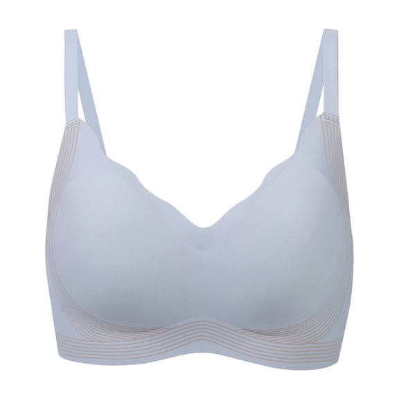 GEWSEY Women's Push Up Wireless Seamless Bra Scallop Trim Full Coverage Padded Bralettes (Silver, M)