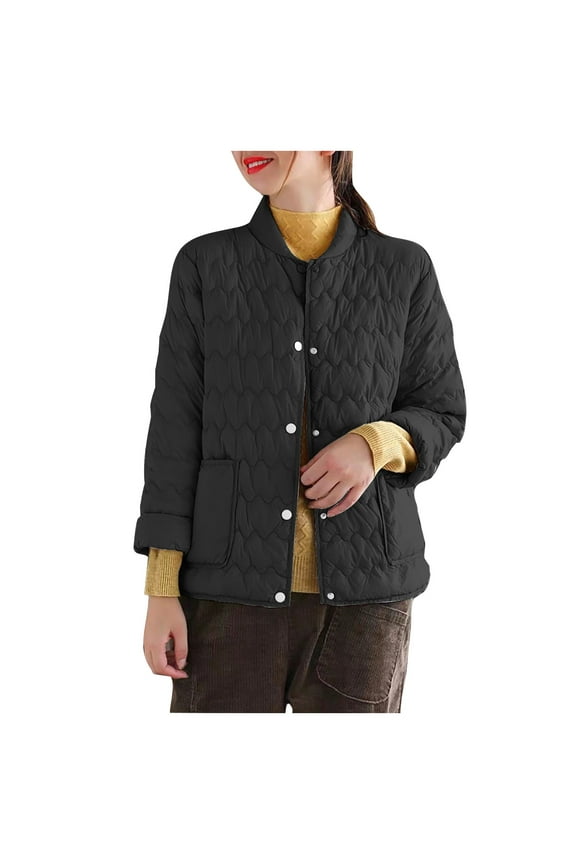 Women's Quilted Barn Jackets 2025 Trendy Puffy Coats Quilted Bomber Jacket Lightweight Warm Winter Outerwear Clothing (Black, XXL)