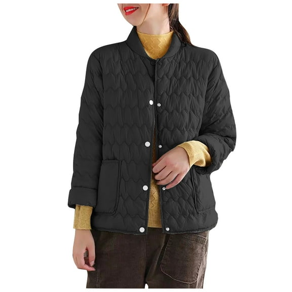 GEWSEY Women's Quilted Barn Jackets 2025 Trendy Puffy Coats Quilted Bomber Jacket Lightweight Warm Winter Outerwear Clothing (Black, XXL)