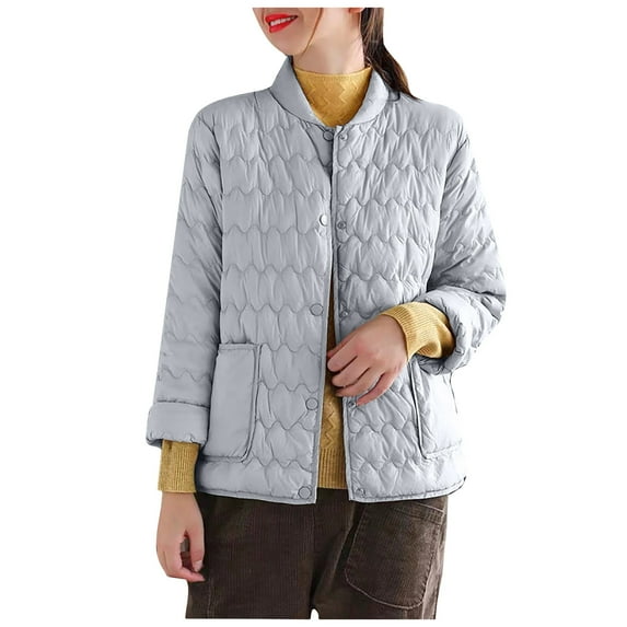 GEWSEY Women's Quilted Barn Jackets 2025 Trendy Puffy Coats Quilted Bomber Jacket Lightweight Warm Winter Outerwear Clothing (Light Blue, XL)