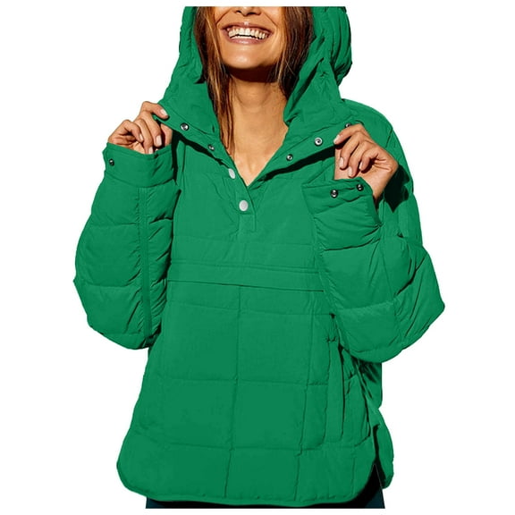 GEWSEY Women's Quilted Pullover Puffer Jacket Packable Hooded Oversize Winter Coat Tops (Green, XL)
