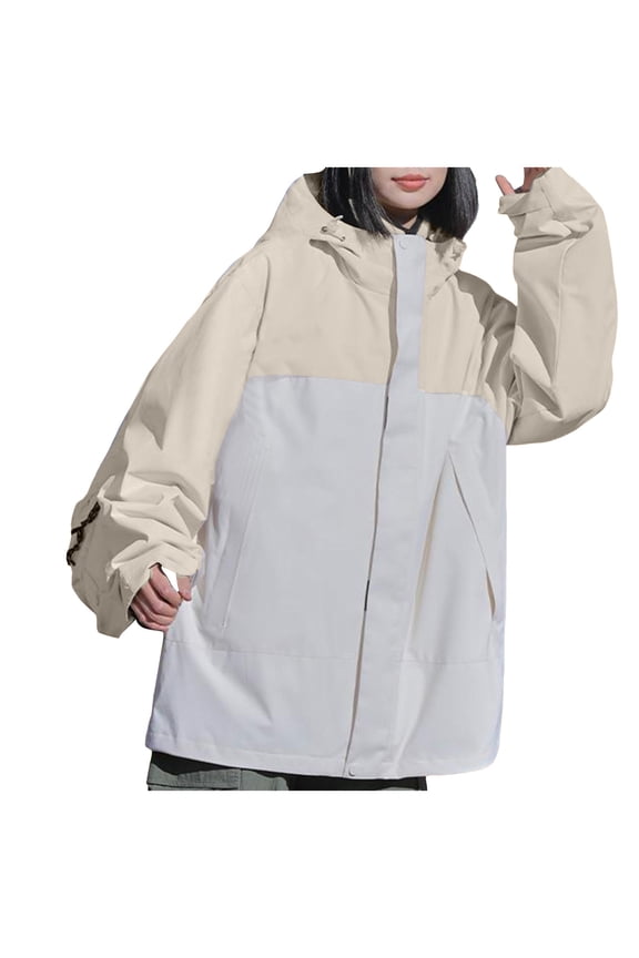 Women's Rain Hoodie (Standard & Plus Size) | Wind & Waterproof With Adjustable Hood & Drawcord Hem (Beige, S)