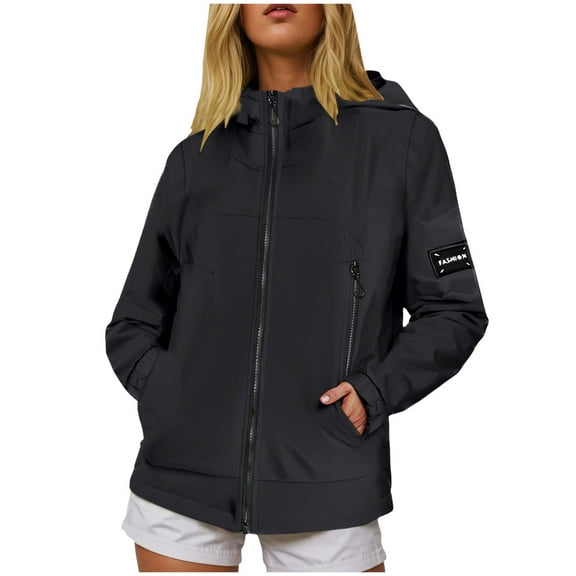GEWSEY Women's Rain Jackets Waterproof with Hood Lightweight Rain Suit for Women Rain Loose Trench Coats Outdoor Windbreaker (Black, M)