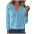 thumbnail image 1 of GEWSEY Women's Round Neck Cardigan Sweaters Button Front Long Sleeve Soft Warm Knit Open Front Sweater (Sky Blue, M), 1 of 4