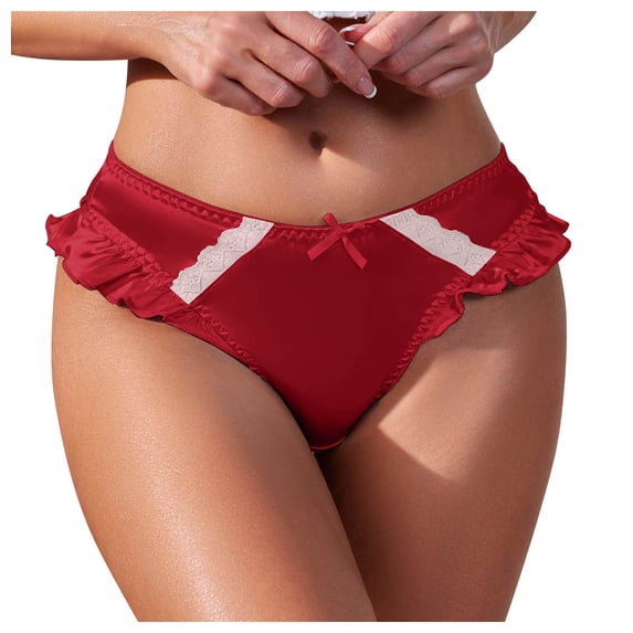 GEWSEY Women's Satin Silk Hipster Panties Low Rise Frilly Trim Underwear Cute Soft Stretch Briefs (Wine, S)
