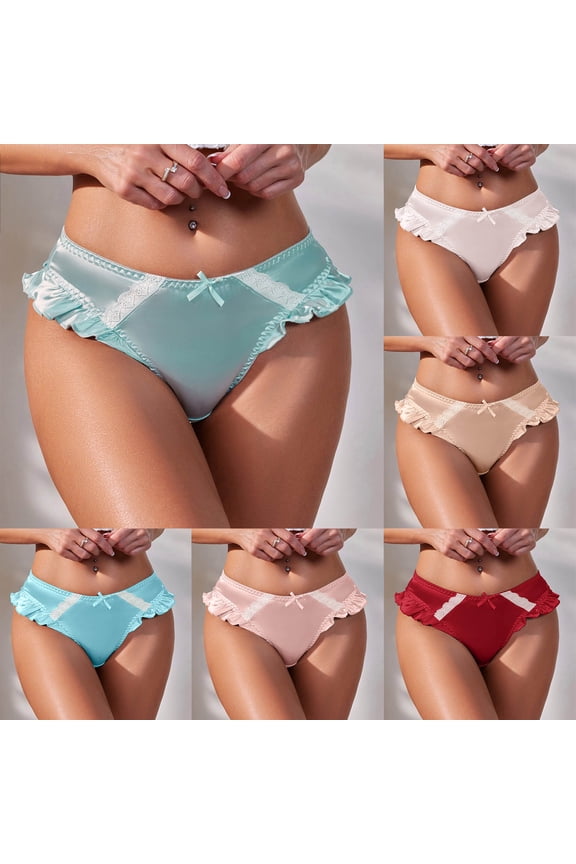 Women's Satin Silk Lace Hipster Panties Luxury Low Waist Cute Bikini Frilly Lace Trim Underwear (Wine, S)